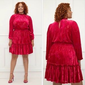 Eloquii Dark‎ Pink Red Burnout Velvet Wedding Guest Special Occasion Dress 14/16